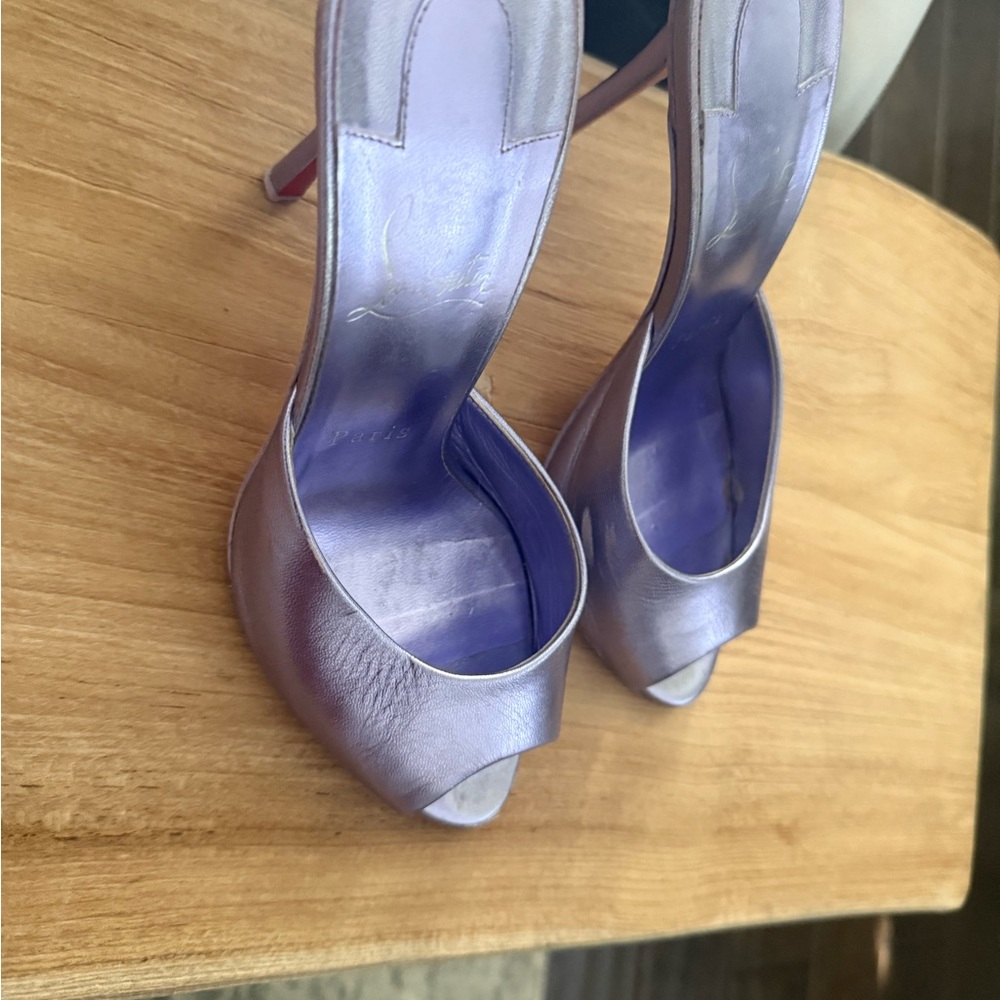 Christian Louboutin Metallic Purple Peep-Toe Heels